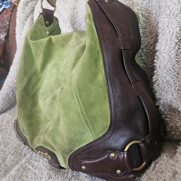 RARE MICHAEL KORS 2008 Grp een Suede Brown Leather XL Hobo bag Vintage purse - Picture 7 of 16